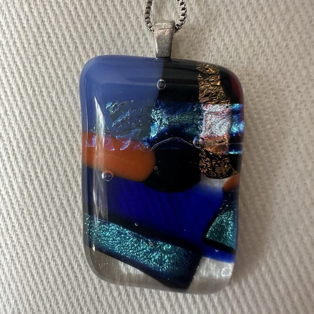 Studio Fused Art Pendant on Thin Silver S925 chain 18-20"